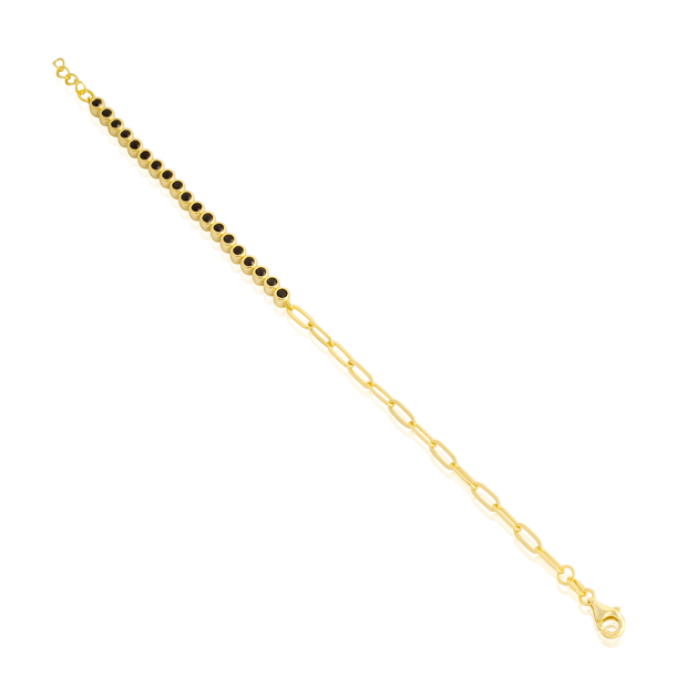 Half Bezel Onyx Half Paperclip Chain Bracelet in yellow Gold