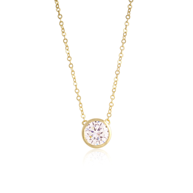 8mm Bezel Set Solitaire Necklace in Yellow Gold