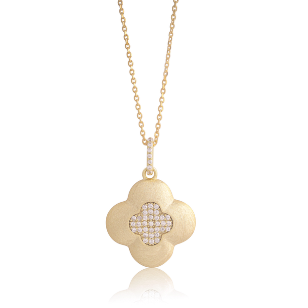 Brushed Clover CZ Cluster Center Pendant in Yellow Gold