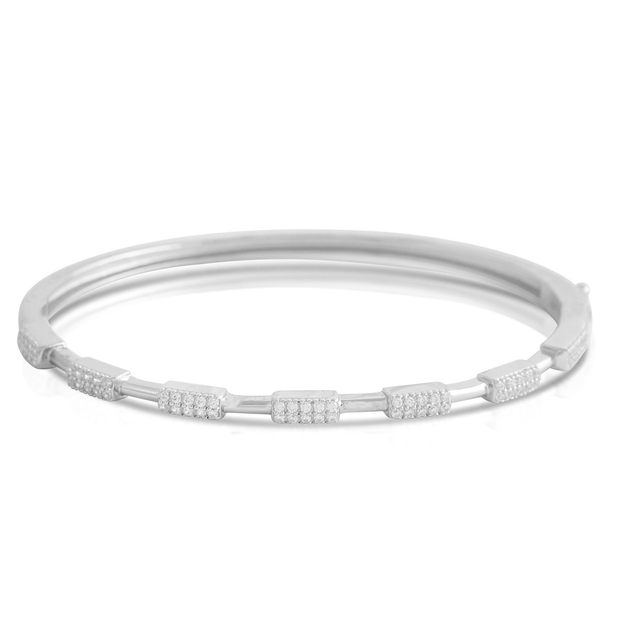Polished & CZ Pave Bars Bangle in White Gold