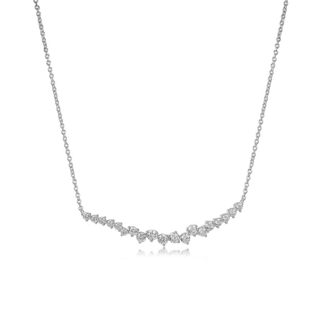 Scattered Graduating CZ Bar Necklace in White Gold