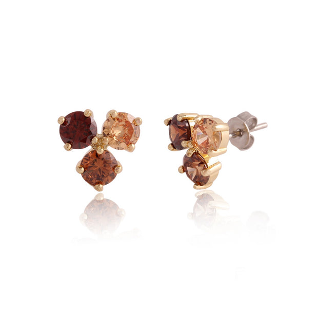 5mm Three Stone CZ Studs in Brown Mix
