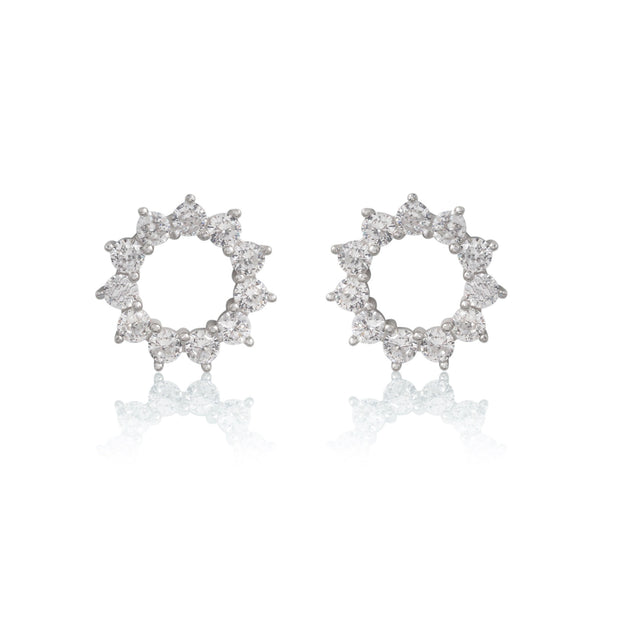 Open CZ Three Prong Circle Studs in White Gold