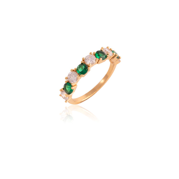Emerald & CZ Uneven Stackable Ring in Yellow Gold