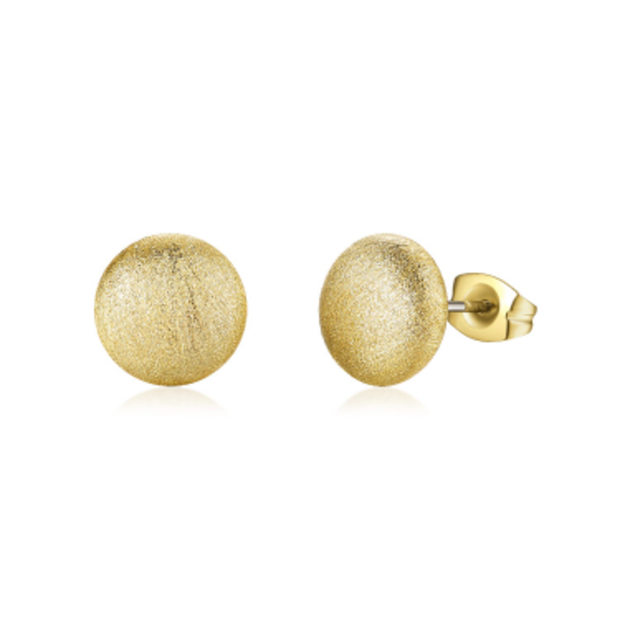 Flattened 10mm Brushed Circle Studs in Yellow Gold