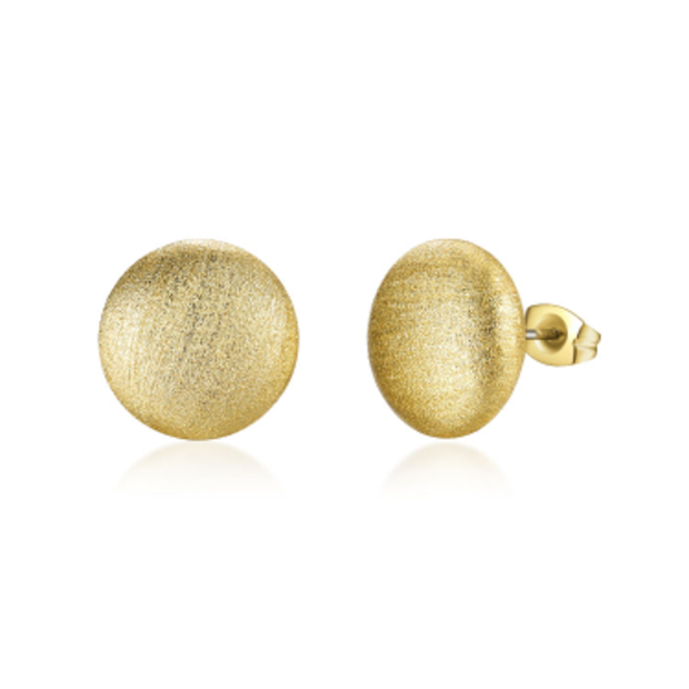 Flattened 12mm Brushed Circle Studs in Yellow Gold