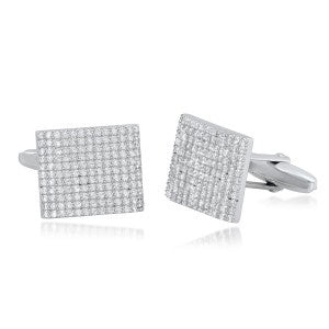 Square Pave Cufflinks in White Gold