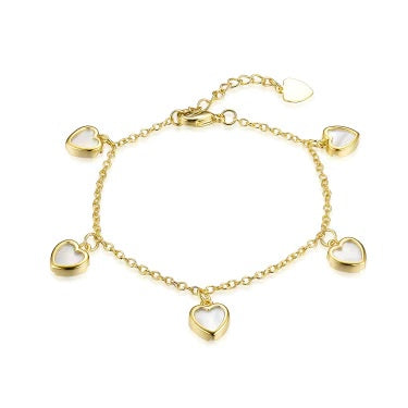 Six Mother of Pearl Hearts Charm Bracelet